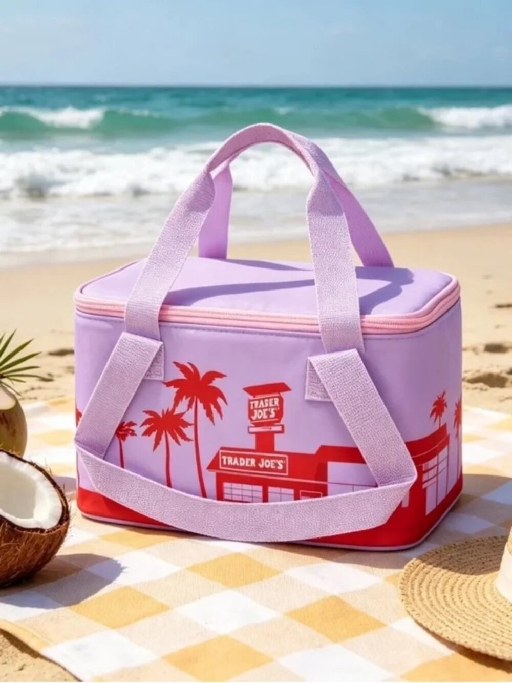 Trader Joe 2026 Mini Insulated Tote Summer Collection Violet Pink Zipper NWT - Picture 6 of 6